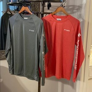 Long sleeve Reddish/Coral and Gray Columbia shirts